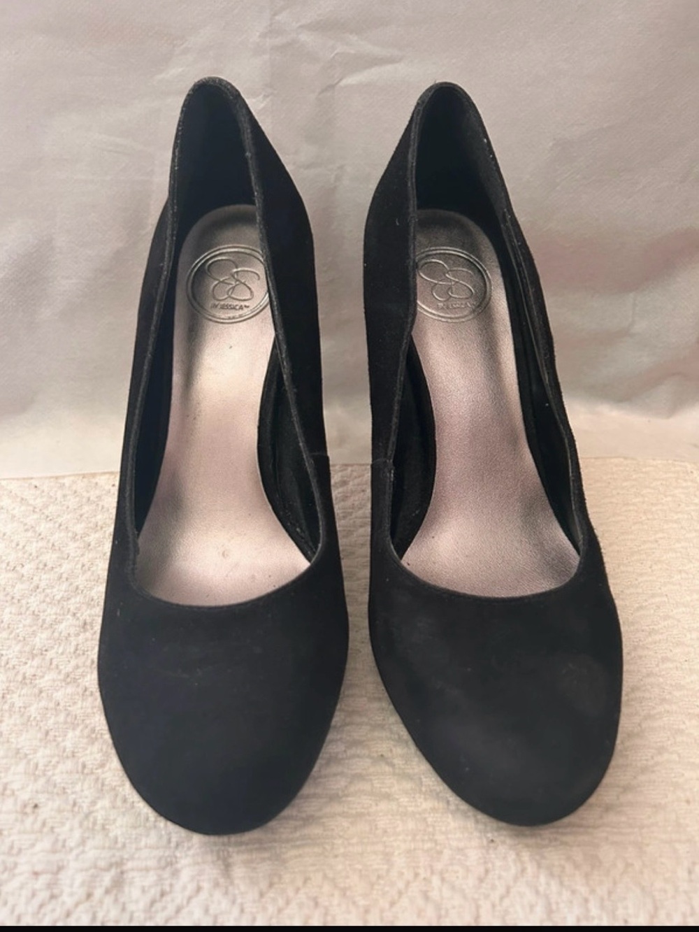Jessica Black Suede Round-Toe Pumps